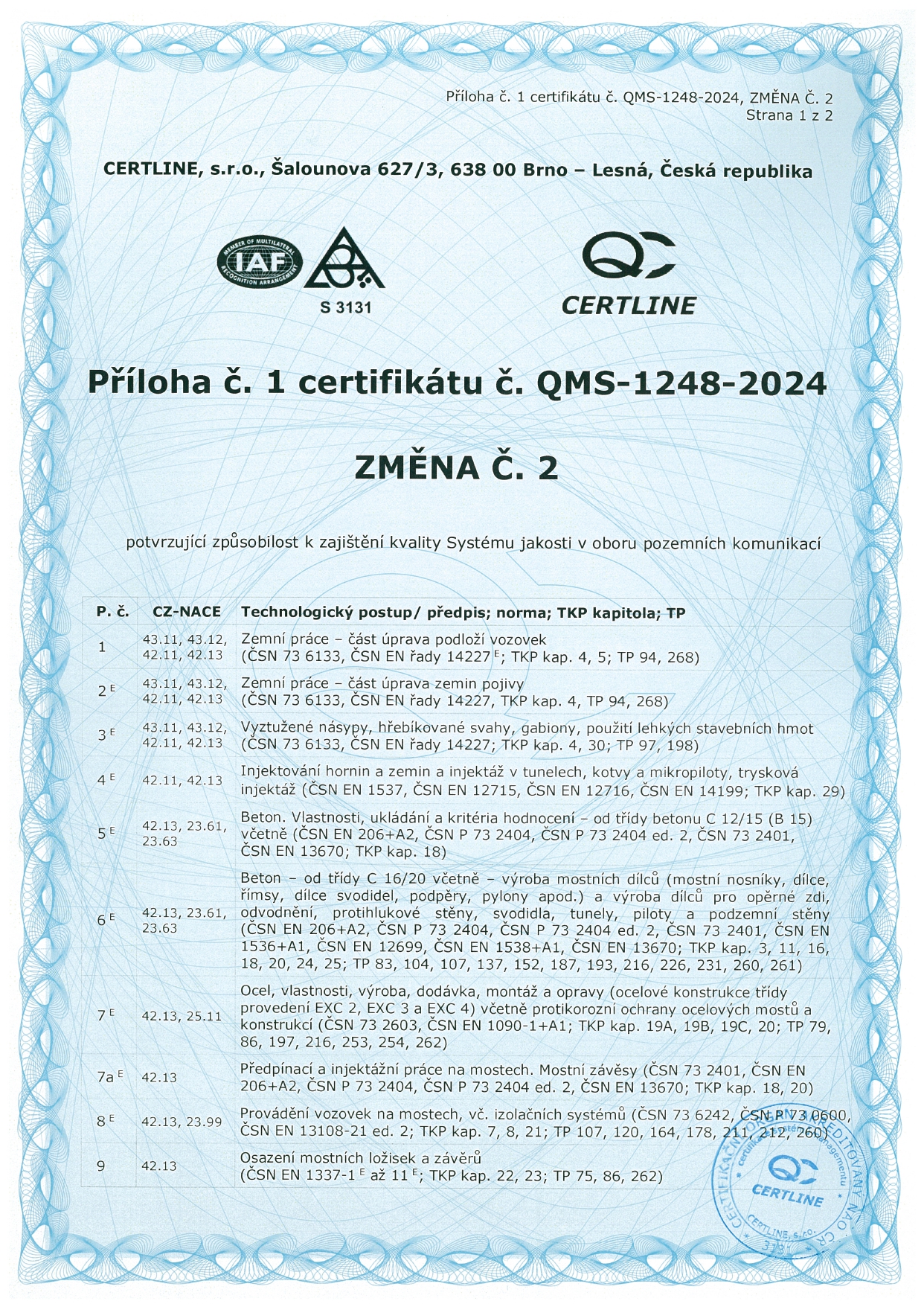 Příloha č. 1 cert. č. QMS-1248-2024-ZMĚNA Č. 2 STR. 1